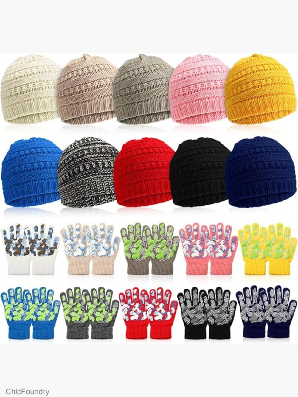 Kids Winter Hat and Gloves Set 20pc Stretchy Warm Beanie Gloves for Boys Girls